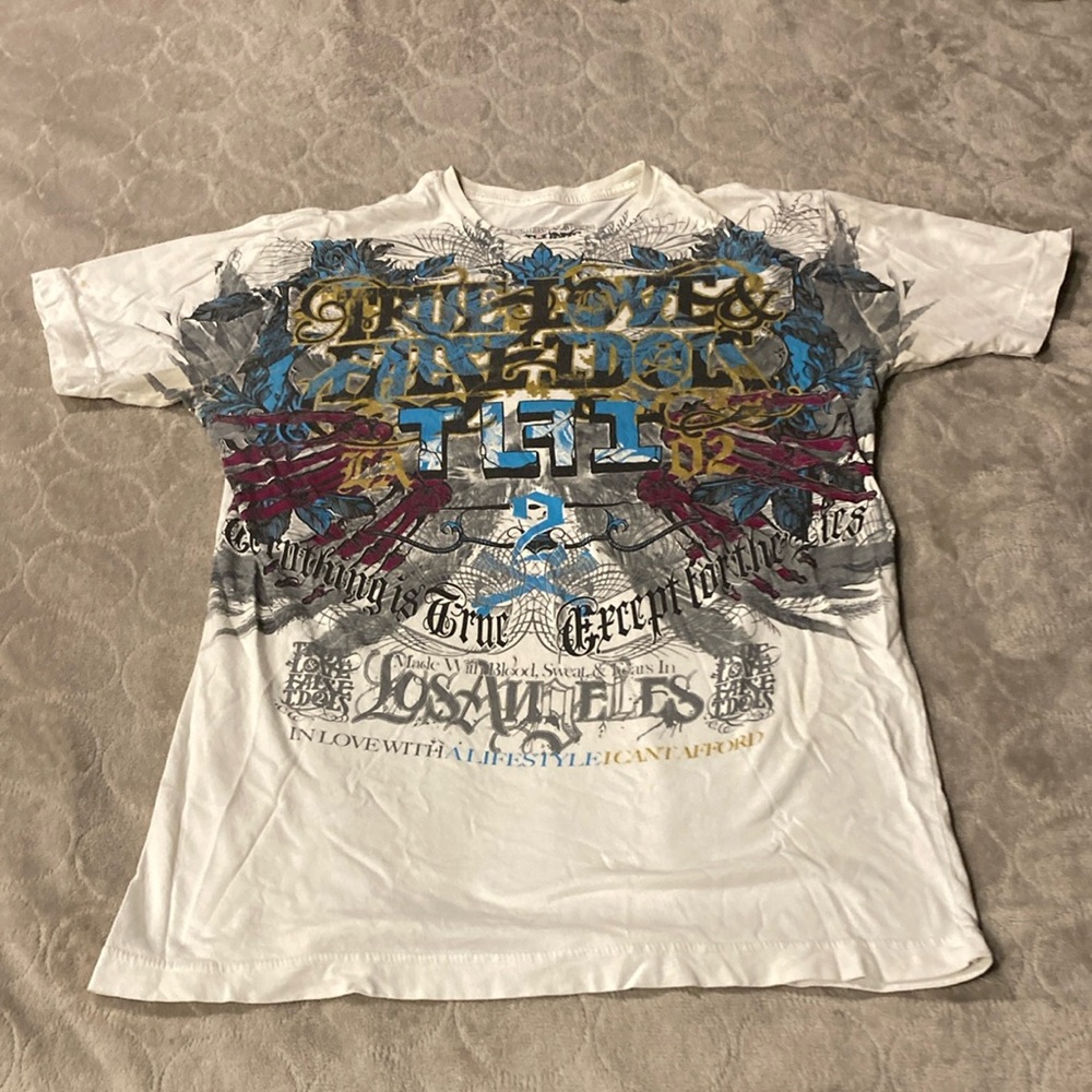 LA Made White and Blue Short Sleeve Tees Casual Style